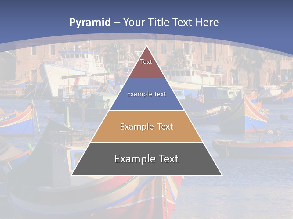 Colorful, Traditional Fishing Boats Against The Backdrop Of Marsaxlokk Village In The Mediterranean Island Of Malta. Copyspace At The Bottom And Top. See Portfolio For More. PowerPoint Template