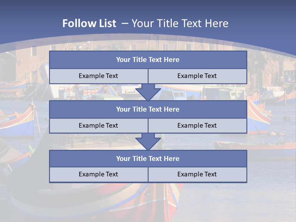 Colorful, Traditional Fishing Boats Against The Backdrop Of Marsaxlokk Village In The Mediterranean Island Of Malta. Copyspace At The Bottom And Top. See Portfolio For More. PowerPoint Template