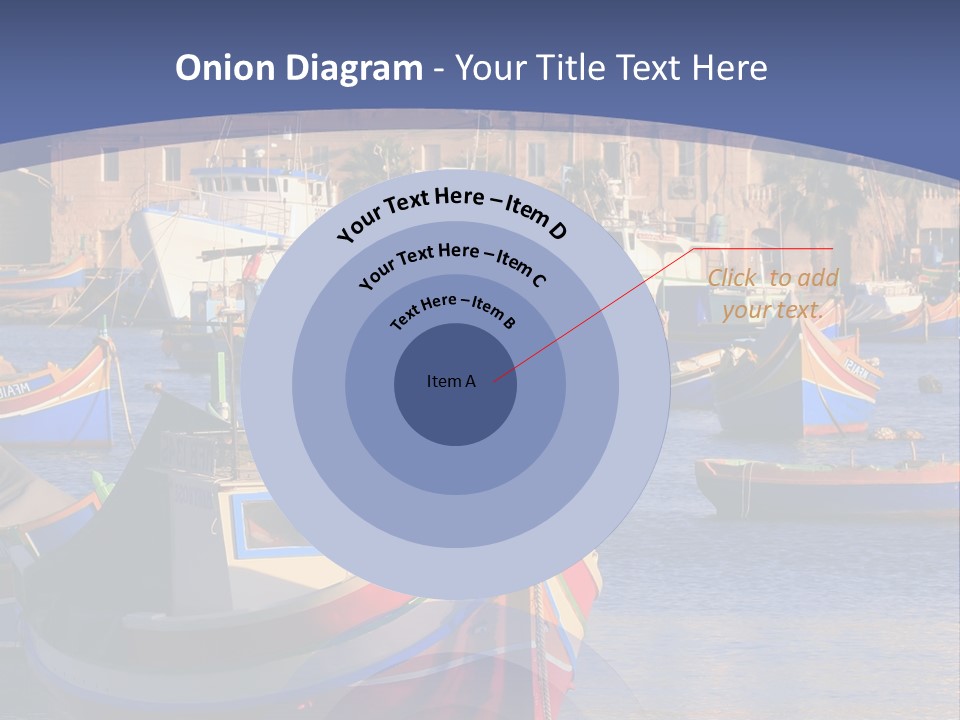 Colorful, Traditional Fishing Boats Against The Backdrop Of Marsaxlokk Village In The Mediterranean Island Of Malta. Copyspace At The Bottom And Top. See Portfolio For More. PowerPoint Template