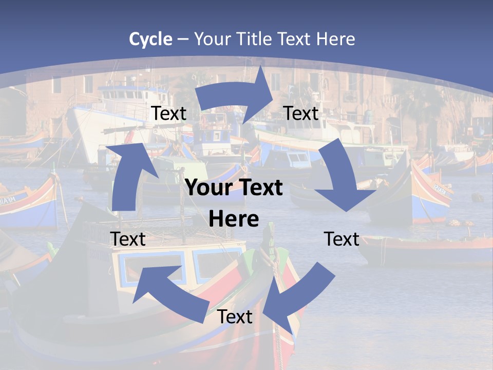 Colorful, Traditional Fishing Boats Against The Backdrop Of Marsaxlokk Village In The Mediterranean Island Of Malta. Copyspace At The Bottom And Top. See Portfolio For More. PowerPoint Template