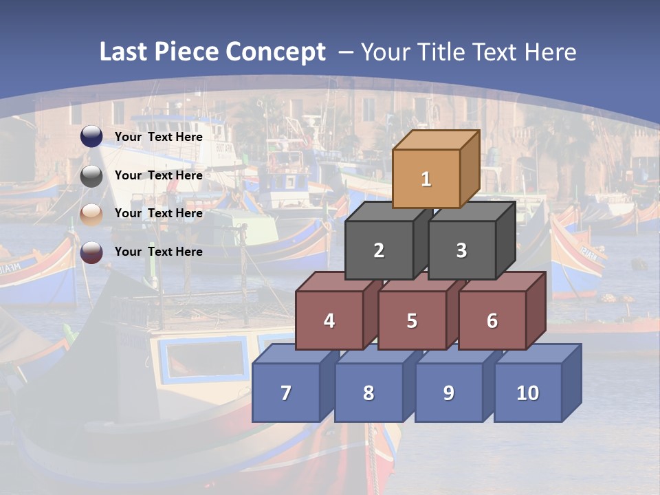 Colorful, Traditional Fishing Boats Against The Backdrop Of Marsaxlokk Village In The Mediterranean Island Of Malta. Copyspace At The Bottom And Top. See Portfolio For More. PowerPoint Template