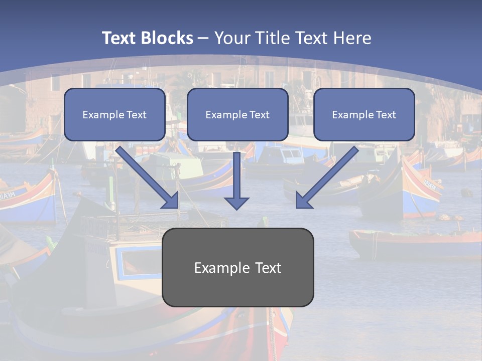 Colorful, Traditional Fishing Boats Against The Backdrop Of Marsaxlokk Village In The Mediterranean Island Of Malta. Copyspace At The Bottom And Top. See Portfolio For More. PowerPoint Template