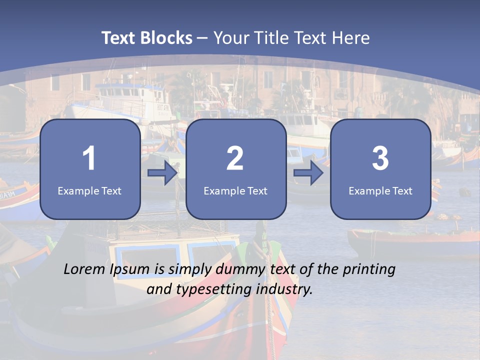 Colorful, Traditional Fishing Boats Against The Backdrop Of Marsaxlokk Village In The Mediterranean Island Of Malta. Copyspace At The Bottom And Top. See Portfolio For More. PowerPoint Template