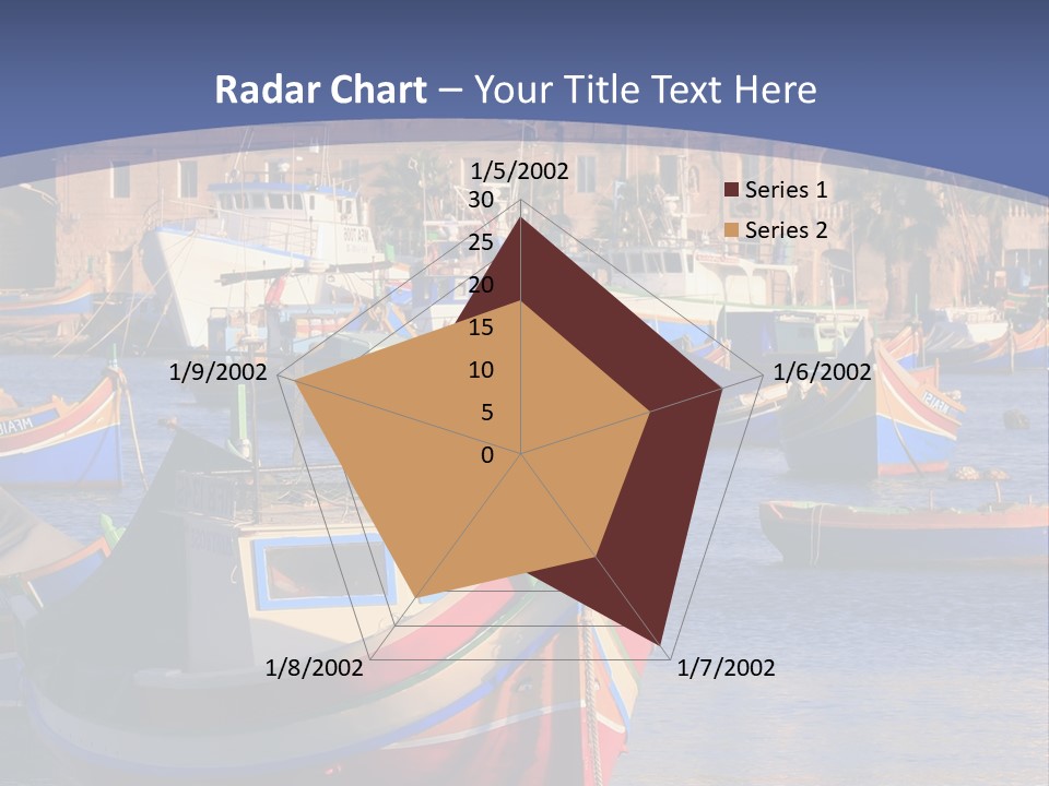 Colorful, Traditional Fishing Boats Against The Backdrop Of Marsaxlokk Village In The Mediterranean Island Of Malta. Copyspace At The Bottom And Top. See Portfolio For More. PowerPoint Template
