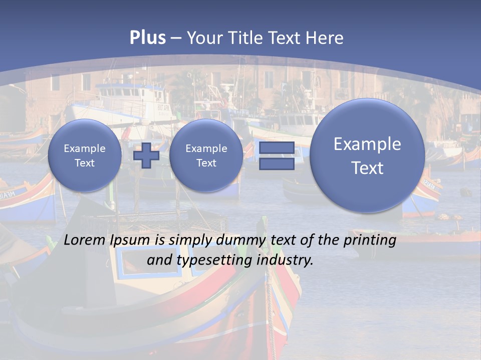 Colorful, Traditional Fishing Boats Against The Backdrop Of Marsaxlokk Village In The Mediterranean Island Of Malta. Copyspace At The Bottom And Top. See Portfolio For More. PowerPoint Template