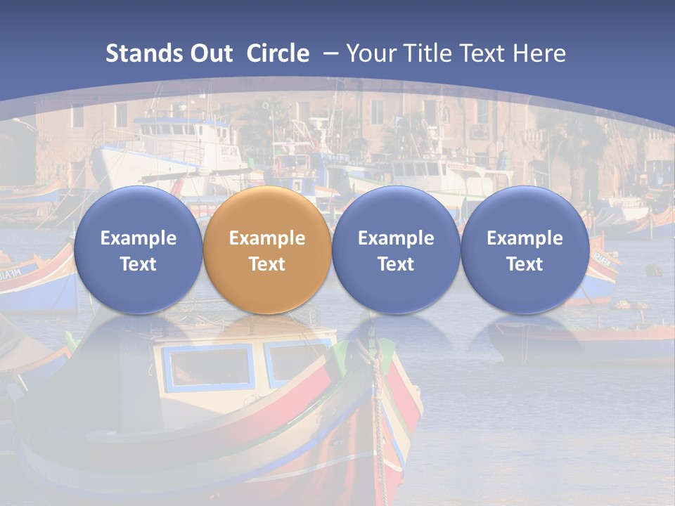 Colorful, Traditional Fishing Boats Against The Backdrop Of Marsaxlokk Village In The Mediterranean Island Of Malta. Copyspace At The Bottom And Top. See Portfolio For More. PowerPoint Template