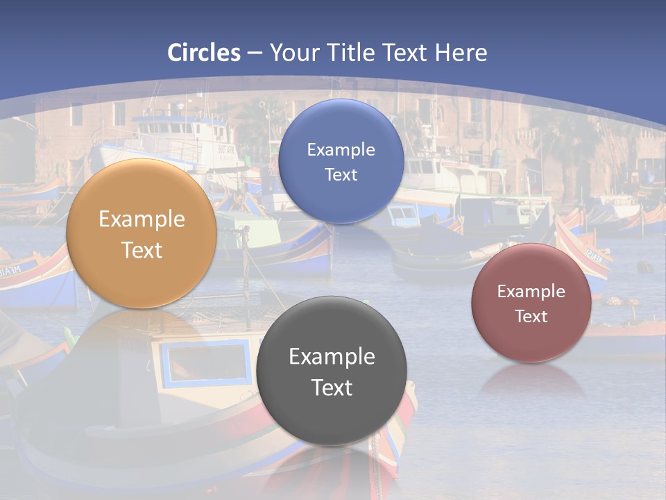 Colorful, Traditional Fishing Boats Against The Backdrop Of Marsaxlokk Village In The Mediterranean Island Of Malta. Copyspace At The Bottom And Top. See Portfolio For More. PowerPoint Template