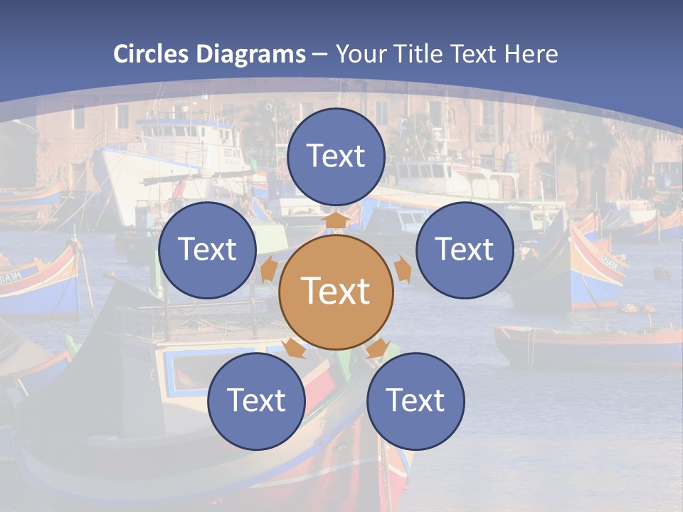 Colorful, Traditional Fishing Boats Against The Backdrop Of Marsaxlokk Village In The Mediterranean Island Of Malta. Copyspace At The Bottom And Top. See Portfolio For More. PowerPoint Template