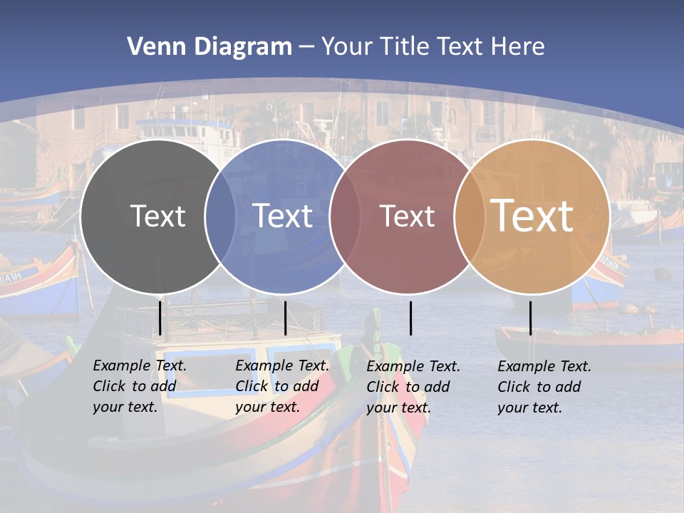 Colorful, Traditional Fishing Boats Against The Backdrop Of Marsaxlokk Village In The Mediterranean Island Of Malta. Copyspace At The Bottom And Top. See Portfolio For More. PowerPoint Template