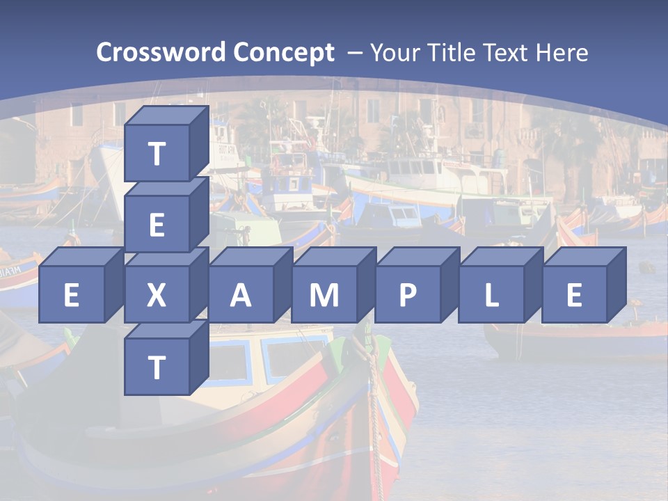 Colorful, Traditional Fishing Boats Against The Backdrop Of Marsaxlokk Village In The Mediterranean Island Of Malta. Copyspace At The Bottom And Top. See Portfolio For More. PowerPoint Template