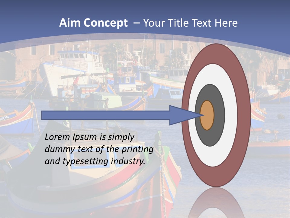 Colorful, Traditional Fishing Boats Against The Backdrop Of Marsaxlokk Village In The Mediterranean Island Of Malta. Copyspace At The Bottom And Top. See Portfolio For More. PowerPoint Template