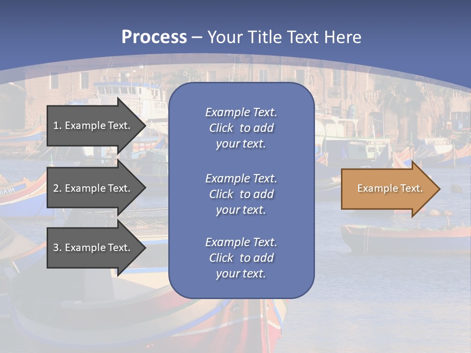 Colorful, Traditional Fishing Boats Against The Backdrop Of Marsaxlokk Village In The Mediterranean Island Of Malta. Copyspace At The Bottom And Top. See Portfolio For More. PowerPoint Template