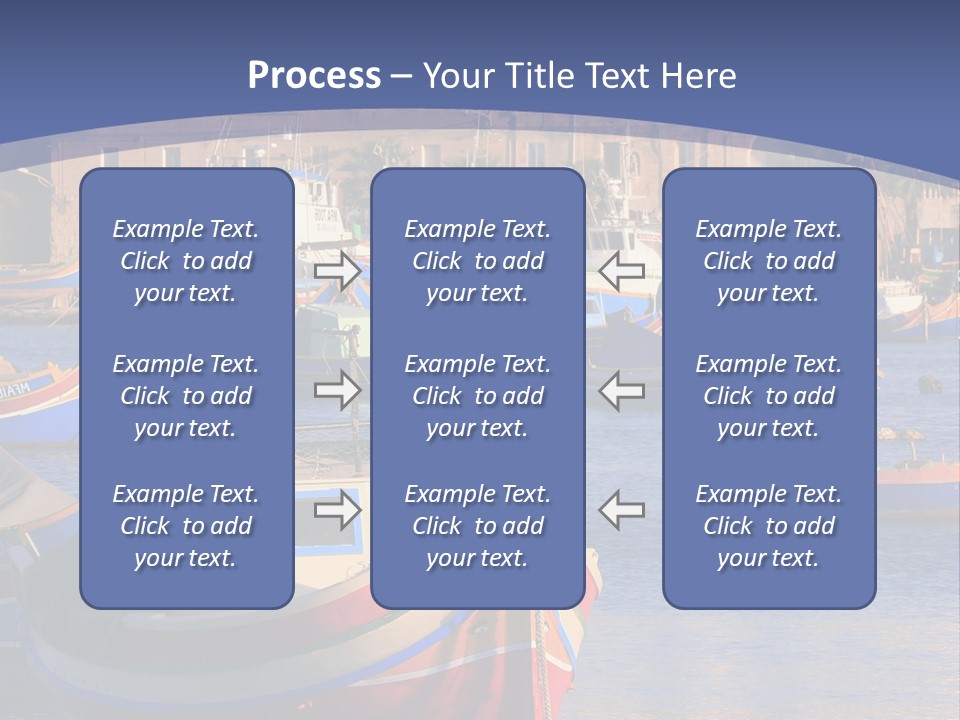 Colorful, Traditional Fishing Boats Against The Backdrop Of Marsaxlokk Village In The Mediterranean Island Of Malta. Copyspace At The Bottom And Top. See Portfolio For More. PowerPoint Template