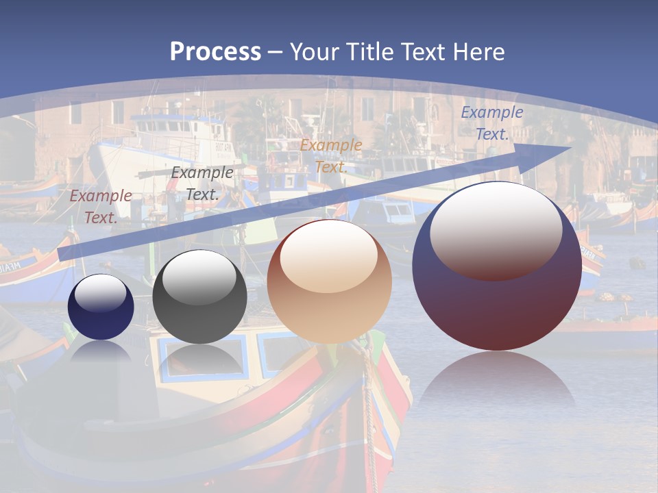 Colorful, Traditional Fishing Boats Against The Backdrop Of Marsaxlokk Village In The Mediterranean Island Of Malta. Copyspace At The Bottom And Top. See Portfolio For More. PowerPoint Template