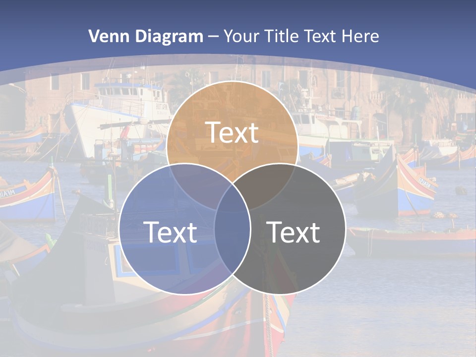 Colorful, Traditional Fishing Boats Against The Backdrop Of Marsaxlokk Village In The Mediterranean Island Of Malta. Copyspace At The Bottom And Top. See Portfolio For More. PowerPoint Template