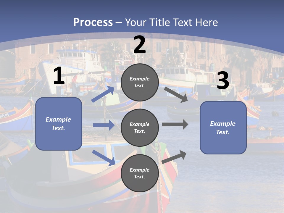 Colorful, Traditional Fishing Boats Against The Backdrop Of Marsaxlokk Village In The Mediterranean Island Of Malta. Copyspace At The Bottom And Top. See Portfolio For More. PowerPoint Template