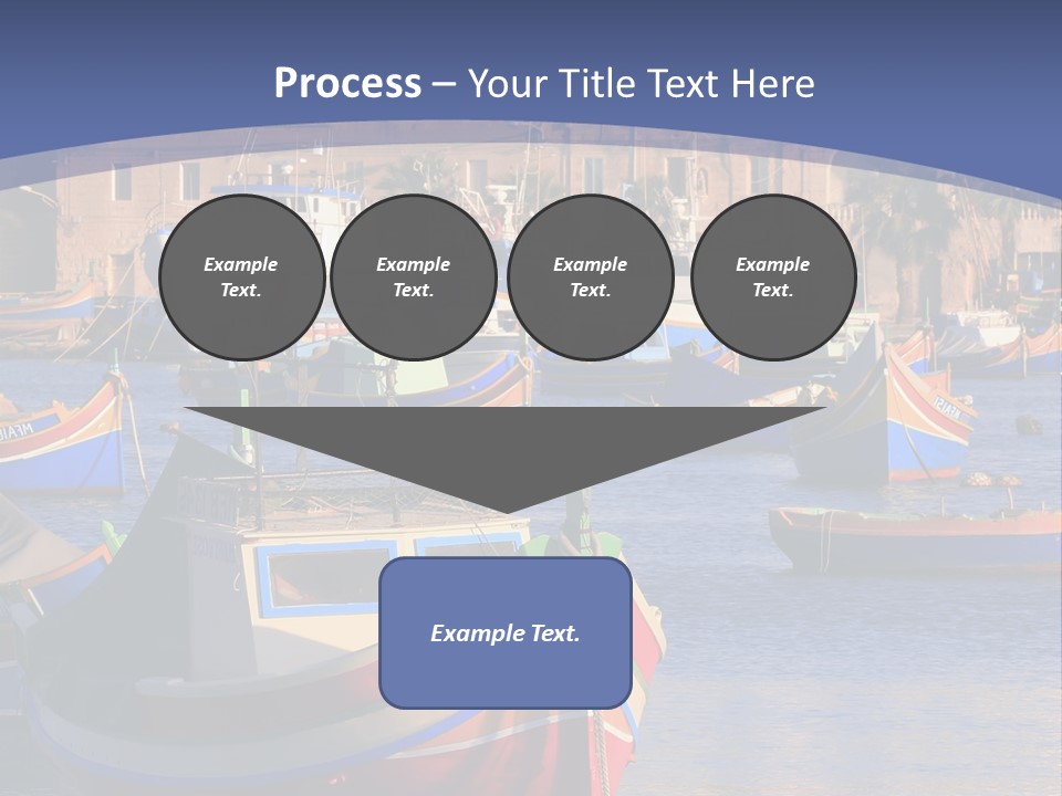 Colorful, Traditional Fishing Boats Against The Backdrop Of Marsaxlokk Village In The Mediterranean Island Of Malta. Copyspace At The Bottom And Top. See Portfolio For More. PowerPoint Template