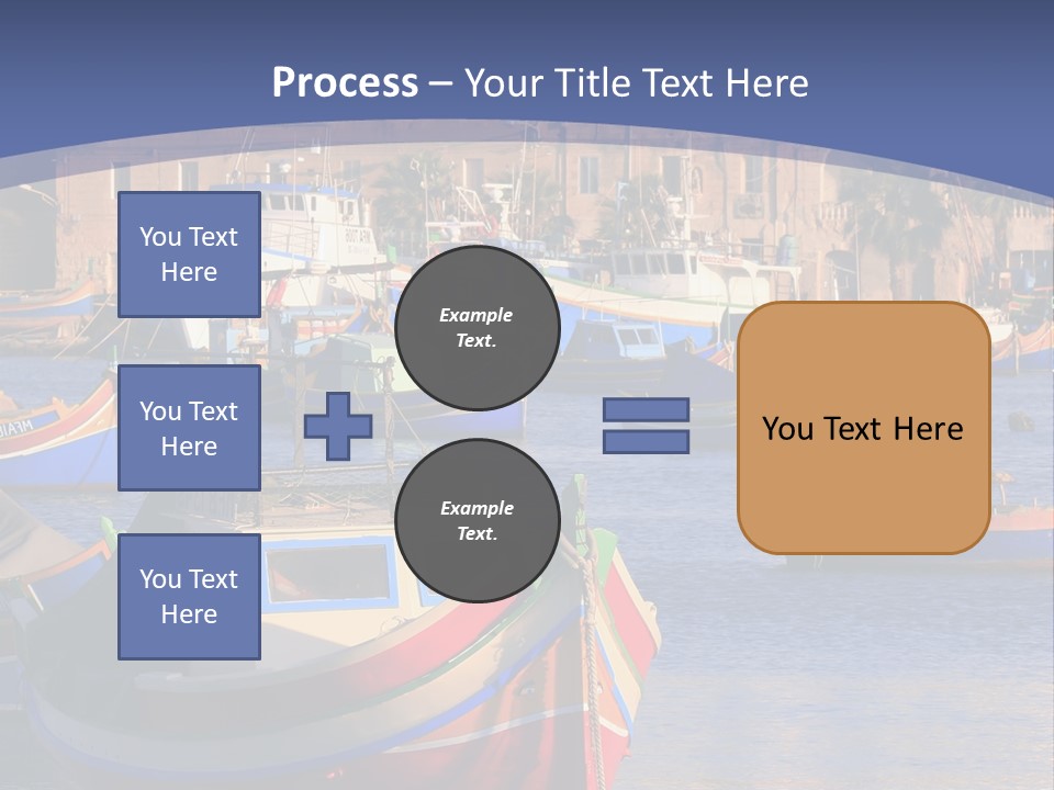 Colorful, Traditional Fishing Boats Against The Backdrop Of Marsaxlokk Village In The Mediterranean Island Of Malta. Copyspace At The Bottom And Top. See Portfolio For More. PowerPoint Template