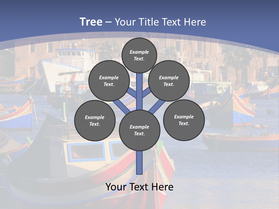 Colorful, Traditional Fishing Boats Against The Backdrop Of Marsaxlokk Village In The Mediterranean Island Of Malta. Copyspace At The Bottom And Top. See Portfolio For More. PowerPoint Template