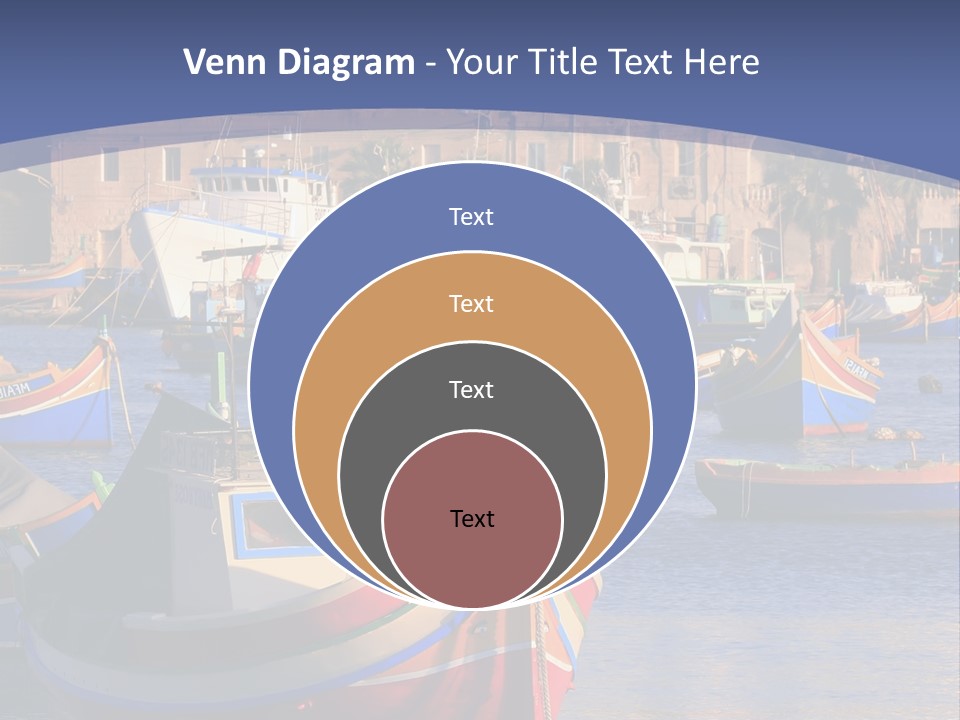 Colorful, Traditional Fishing Boats Against The Backdrop Of Marsaxlokk Village In The Mediterranean Island Of Malta. Copyspace At The Bottom And Top. See Portfolio For More. PowerPoint Template