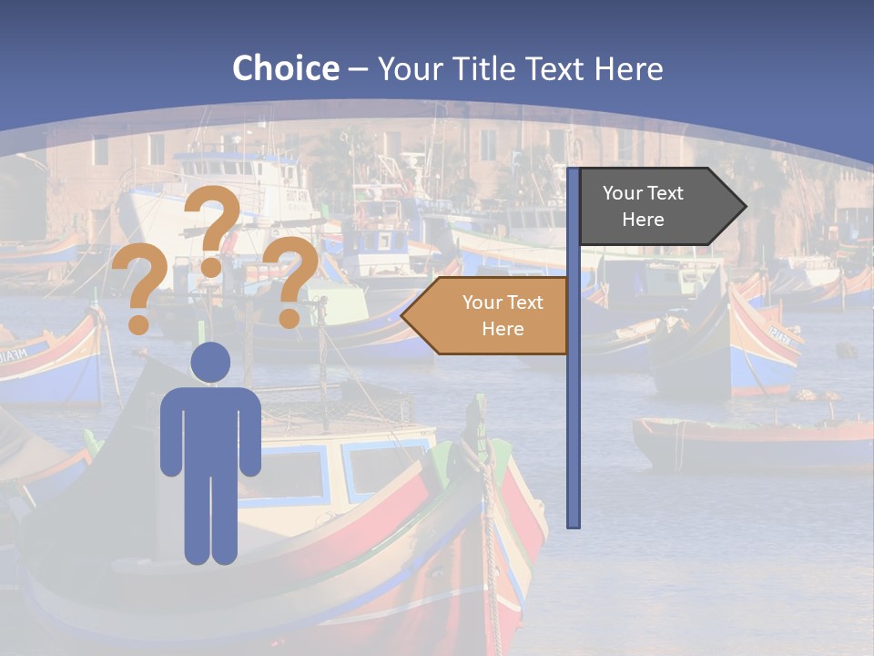 Colorful, Traditional Fishing Boats Against The Backdrop Of Marsaxlokk Village In The Mediterranean Island Of Malta. Copyspace At The Bottom And Top. See Portfolio For More. PowerPoint Template