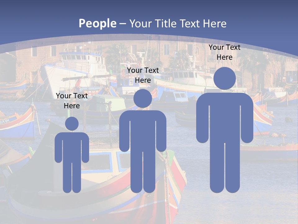 Colorful, Traditional Fishing Boats Against The Backdrop Of Marsaxlokk Village In The Mediterranean Island Of Malta. Copyspace At The Bottom And Top. See Portfolio For More. PowerPoint Template