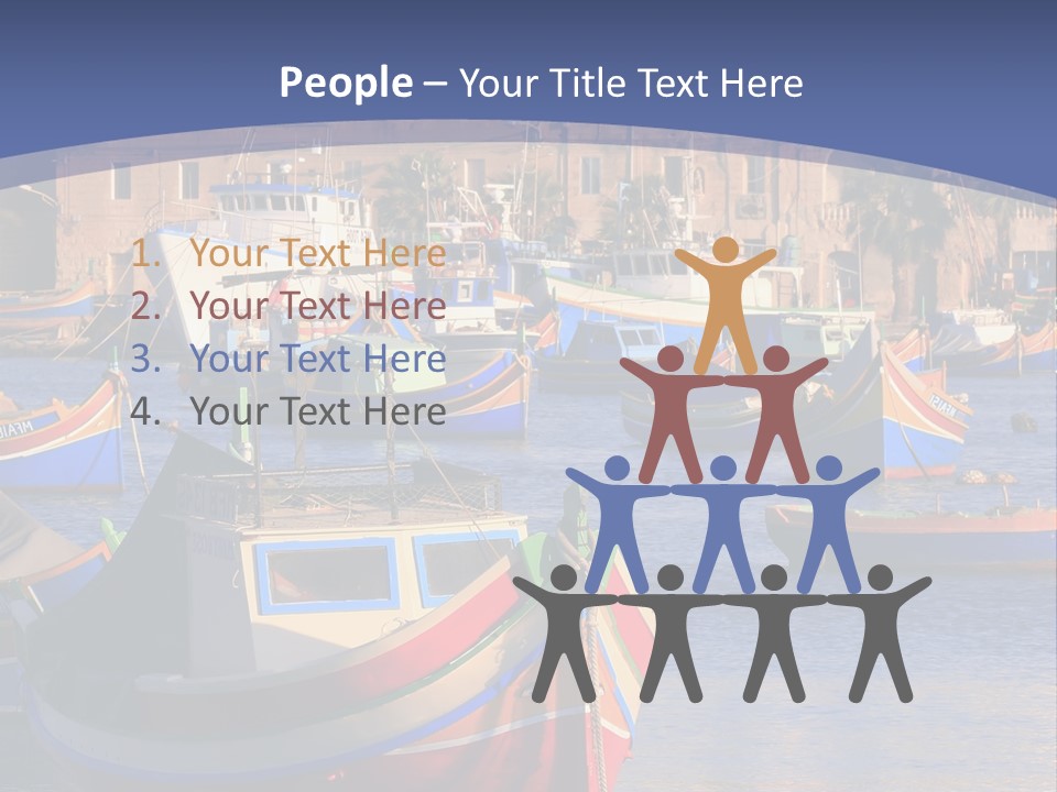 Colorful, Traditional Fishing Boats Against The Backdrop Of Marsaxlokk Village In The Mediterranean Island Of Malta. Copyspace At The Bottom And Top. See Portfolio For More. PowerPoint Template