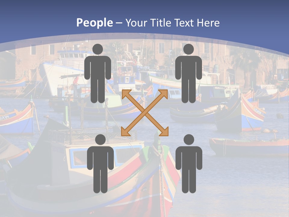 Colorful, Traditional Fishing Boats Against The Backdrop Of Marsaxlokk Village In The Mediterranean Island Of Malta. Copyspace At The Bottom And Top. See Portfolio For More. PowerPoint Template