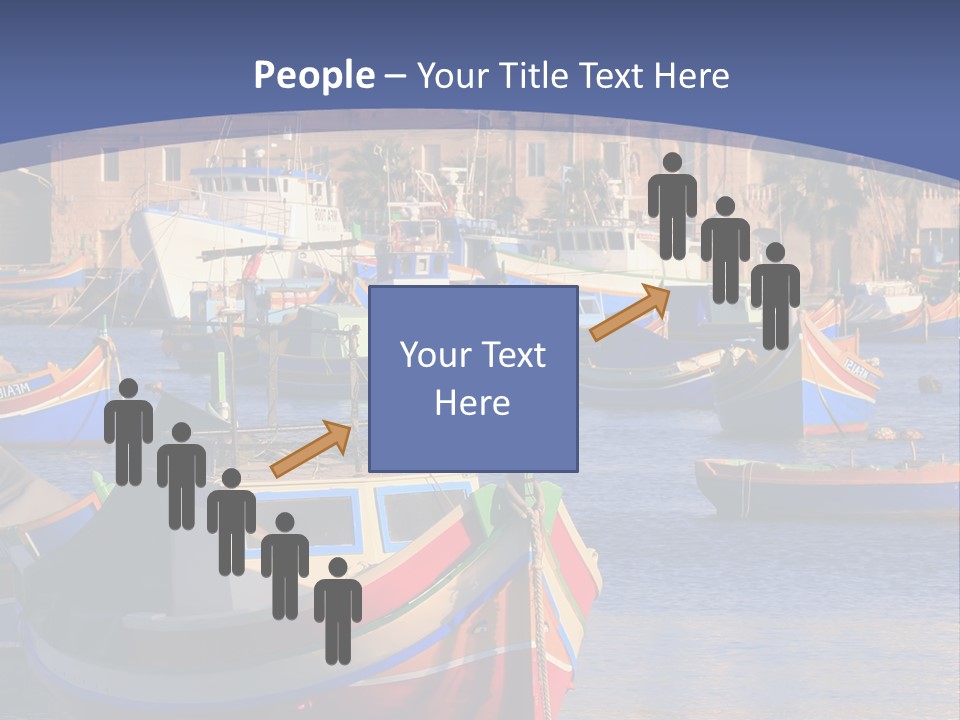 Colorful, Traditional Fishing Boats Against The Backdrop Of Marsaxlokk Village In The Mediterranean Island Of Malta. Copyspace At The Bottom And Top. See Portfolio For More. PowerPoint Template