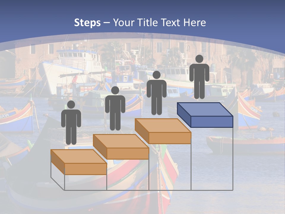 Colorful, Traditional Fishing Boats Against The Backdrop Of Marsaxlokk Village In The Mediterranean Island Of Malta. Copyspace At The Bottom And Top. See Portfolio For More. PowerPoint Template