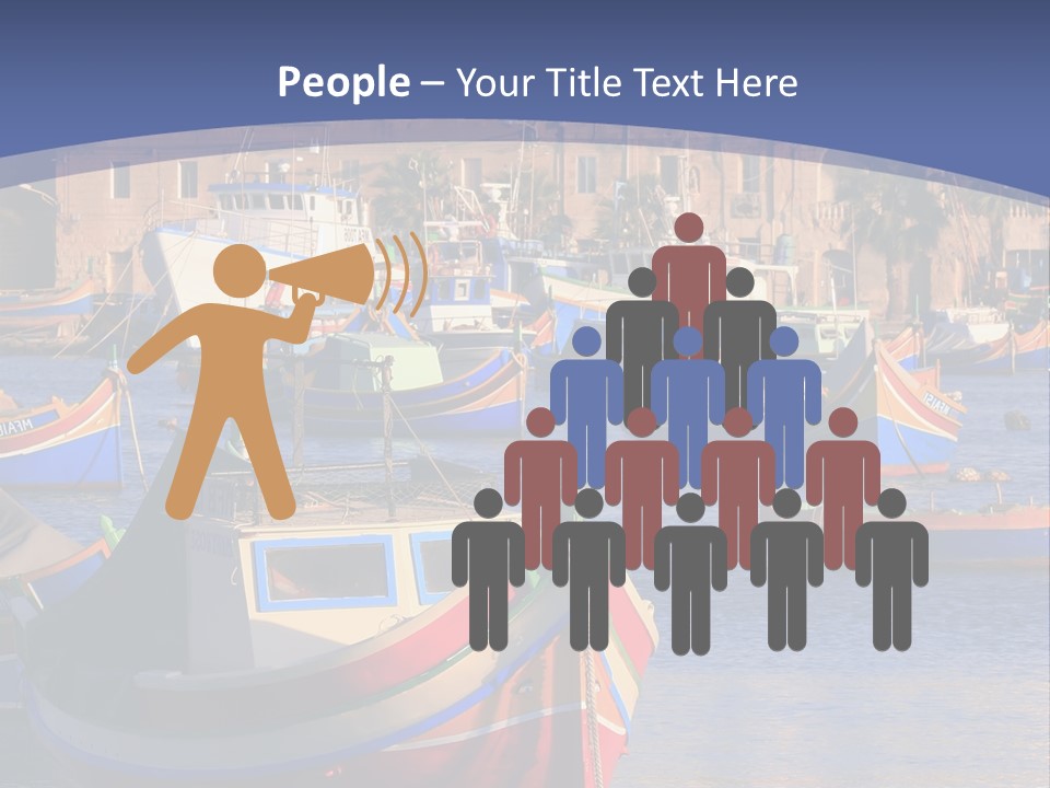 Colorful, Traditional Fishing Boats Against The Backdrop Of Marsaxlokk Village In The Mediterranean Island Of Malta. Copyspace At The Bottom And Top. See Portfolio For More. PowerPoint Template