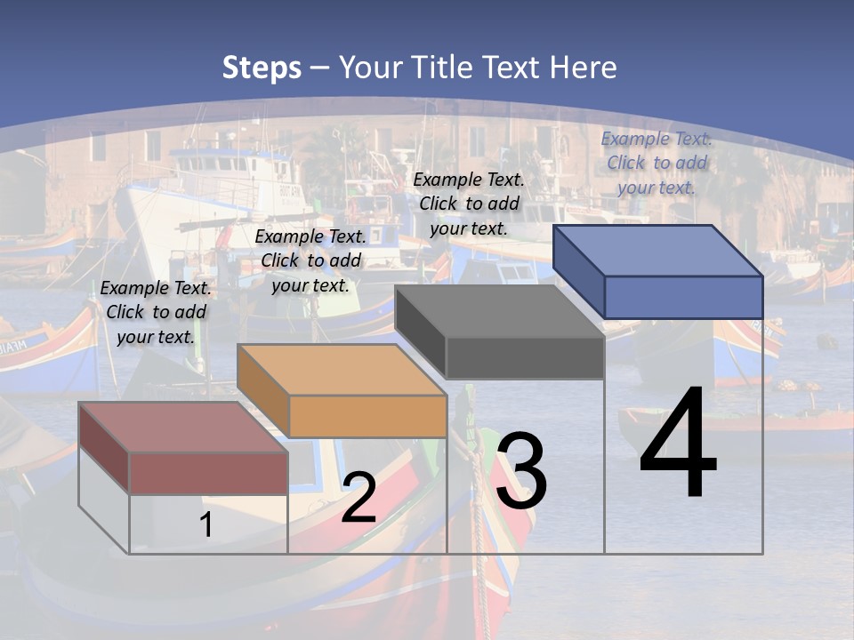 Colorful, Traditional Fishing Boats Against The Backdrop Of Marsaxlokk Village In The Mediterranean Island Of Malta. Copyspace At The Bottom And Top. See Portfolio For More. PowerPoint Template