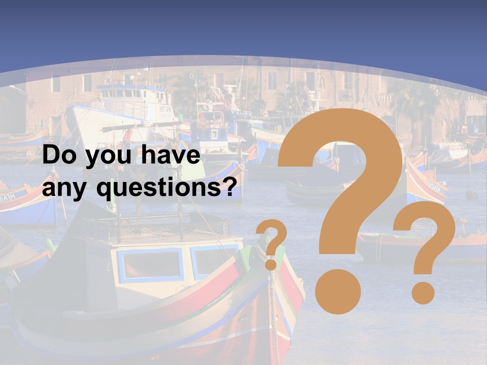 Colorful, Traditional Fishing Boats Against The Backdrop Of Marsaxlokk Village In The Mediterranean Island Of Malta. Copyspace At The Bottom And Top. See Portfolio For More. PowerPoint Template