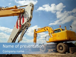 Two Mechanical Shovel On Building Site PowerPoint Template