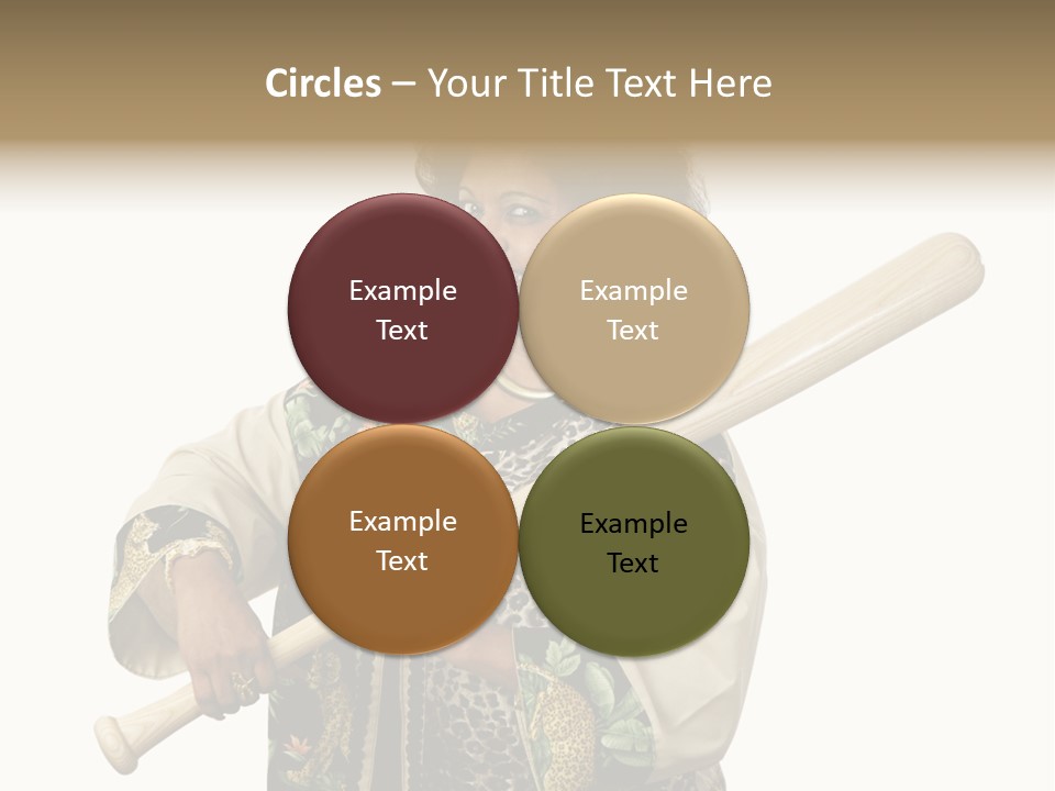 A Beautiful Ethnic Woman Smiling Because She Has A Baseball Bat To Defend Herself. Isolated On White. PowerPoint Template