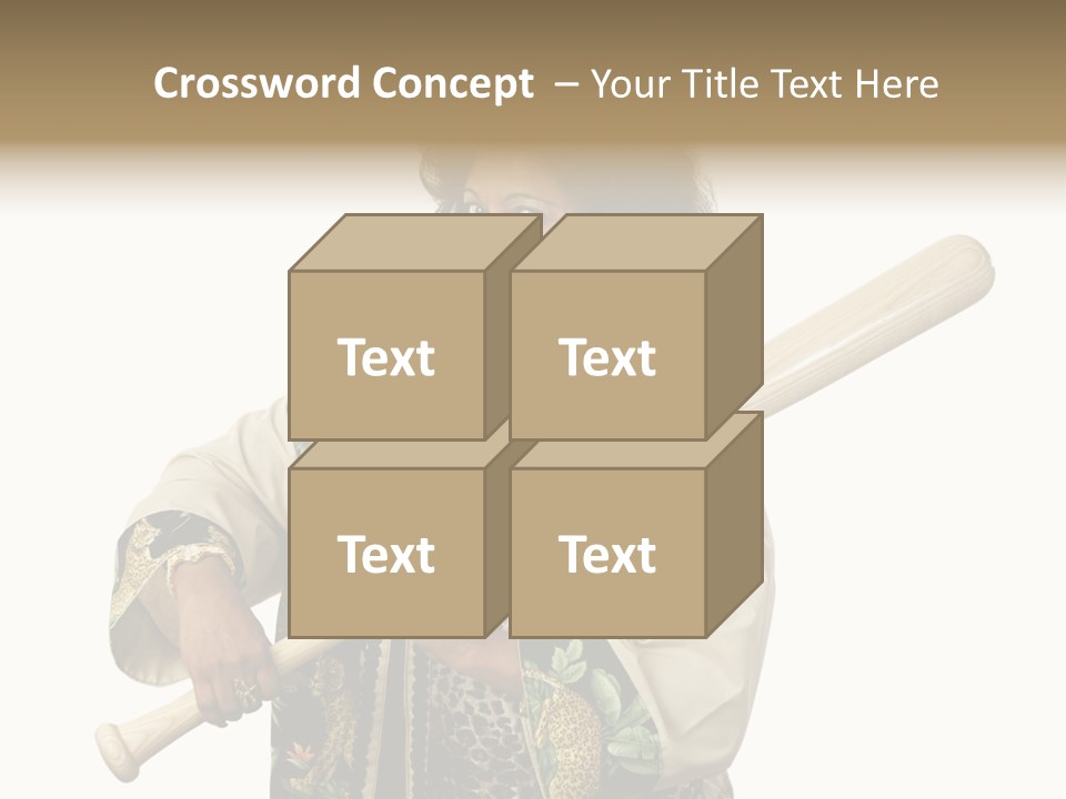 A Beautiful Ethnic Woman Smiling Because She Has A Baseball Bat To Defend Herself. Isolated On White. PowerPoint Template