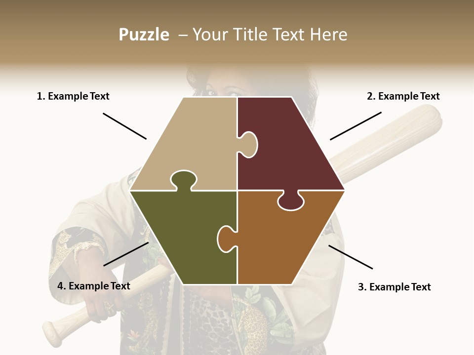 A Beautiful Ethnic Woman Smiling Because She Has A Baseball Bat To Defend Herself. Isolated On White. PowerPoint Template