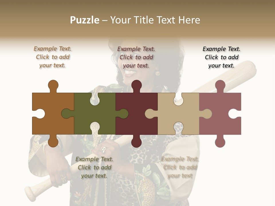 A Beautiful Ethnic Woman Smiling Because She Has A Baseball Bat To Defend Herself. Isolated On White. PowerPoint Template