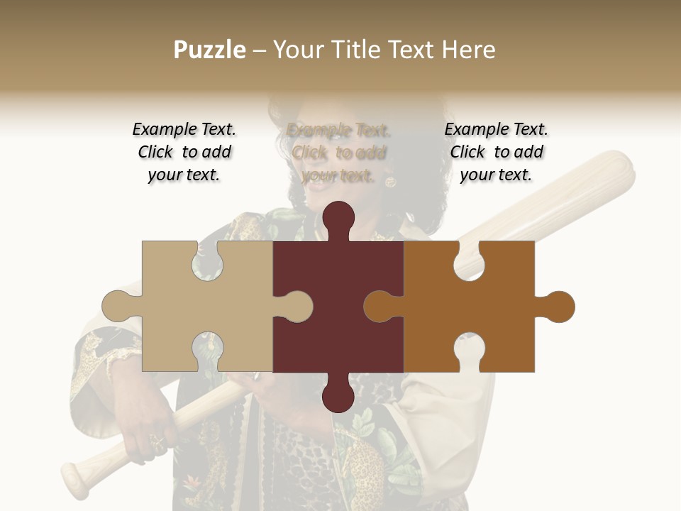 A Beautiful Ethnic Woman Smiling Because She Has A Baseball Bat To Defend Herself. Isolated On White. PowerPoint Template