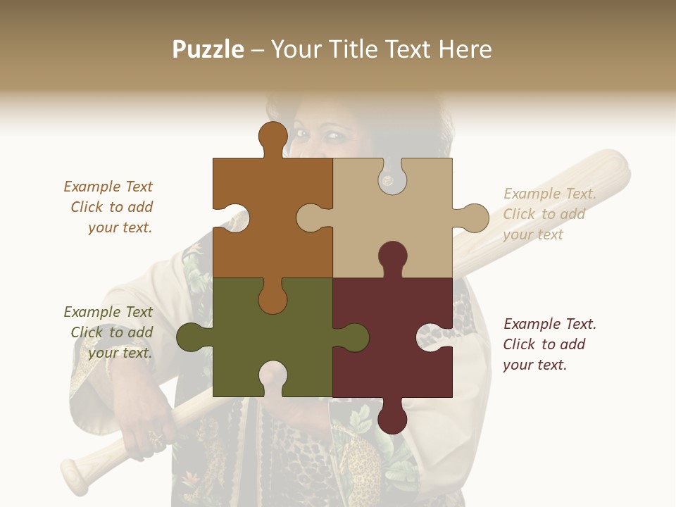 A Beautiful Ethnic Woman Smiling Because She Has A Baseball Bat To Defend Herself. Isolated On White. PowerPoint Template