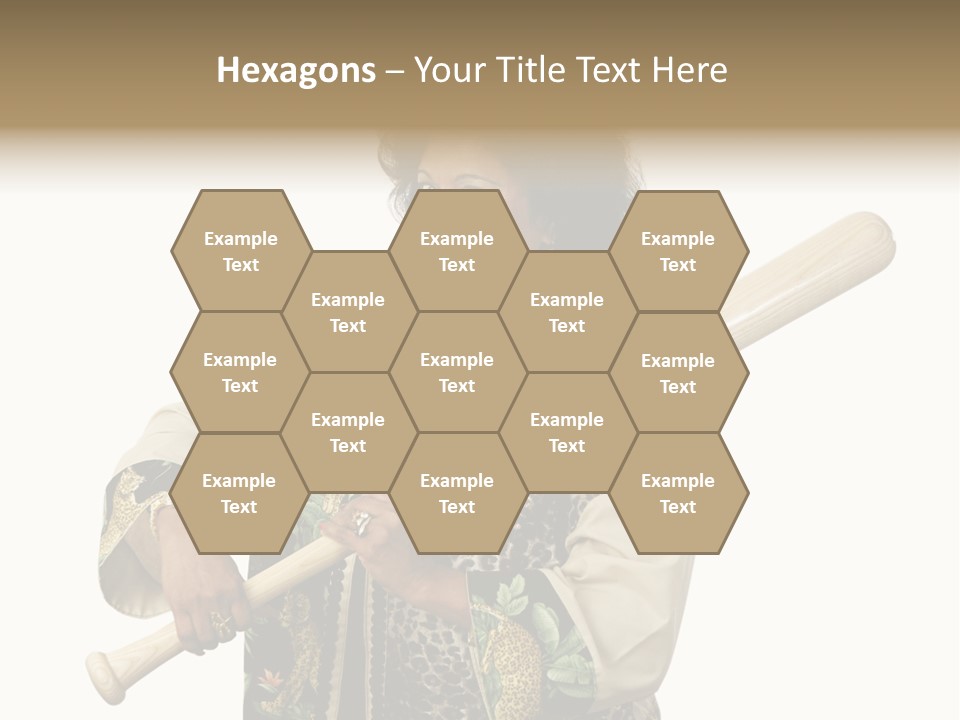 A Beautiful Ethnic Woman Smiling Because She Has A Baseball Bat To Defend Herself. Isolated On White. PowerPoint Template