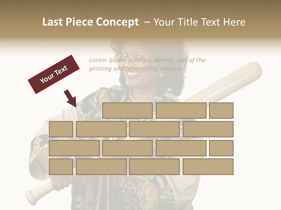 A Beautiful Ethnic Woman Smiling Because She Has A Baseball Bat To Defend Herself. Isolated On White. PowerPoint Template