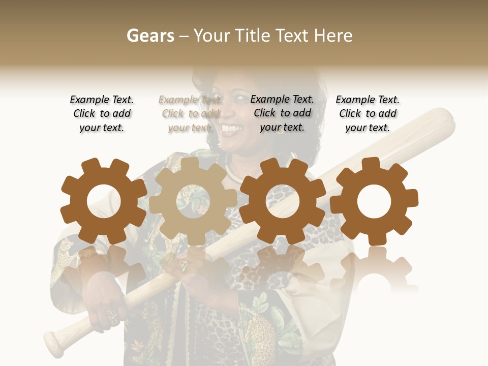 A Beautiful Ethnic Woman Smiling Because She Has A Baseball Bat To Defend Herself. Isolated On White. PowerPoint Template