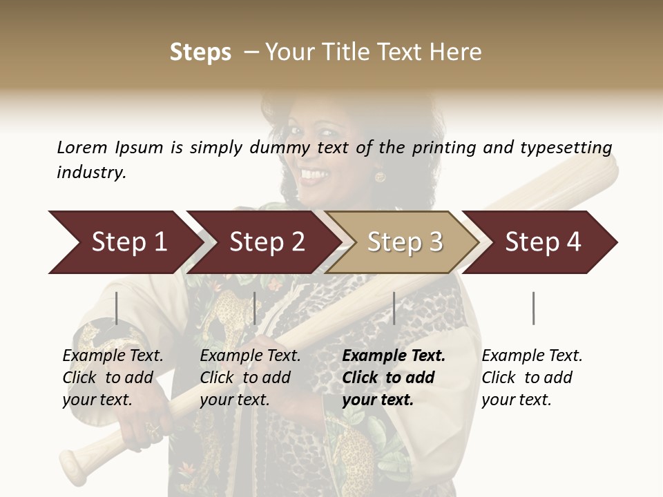 A Beautiful Ethnic Woman Smiling Because She Has A Baseball Bat To Defend Herself. Isolated On White. PowerPoint Template