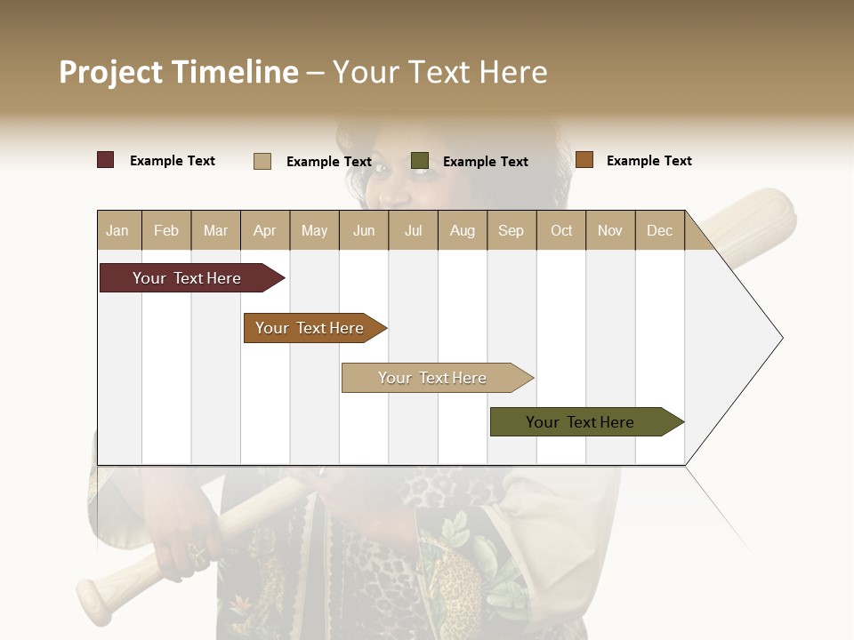 A Beautiful Ethnic Woman Smiling Because She Has A Baseball Bat To Defend Herself. Isolated On White. PowerPoint Template