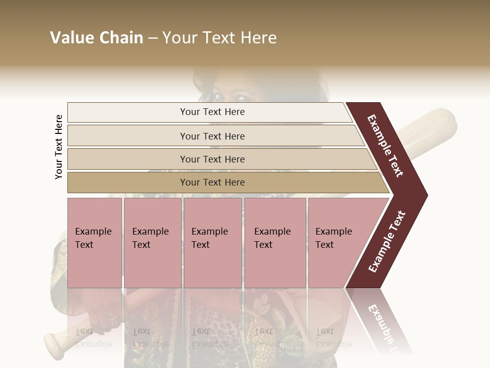 A Beautiful Ethnic Woman Smiling Because She Has A Baseball Bat To Defend Herself. Isolated On White. PowerPoint Template