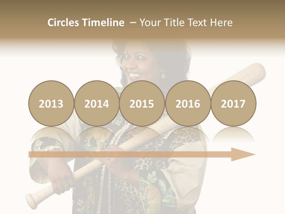 A Beautiful Ethnic Woman Smiling Because She Has A Baseball Bat To Defend Herself. Isolated On White. PowerPoint Template