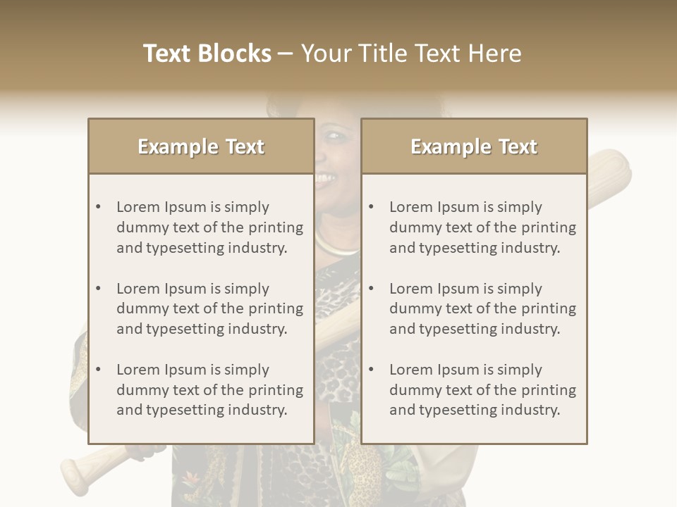 A Beautiful Ethnic Woman Smiling Because She Has A Baseball Bat To Defend Herself. Isolated On White. PowerPoint Template