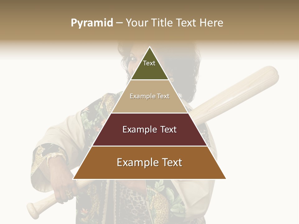 A Beautiful Ethnic Woman Smiling Because She Has A Baseball Bat To Defend Herself. Isolated On White. PowerPoint Template