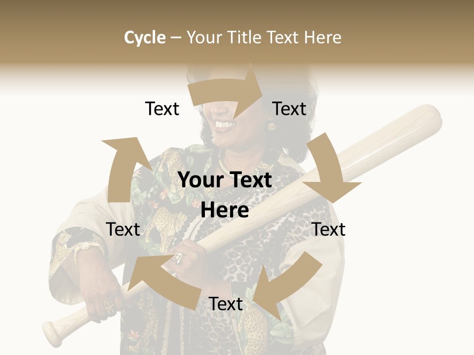 A Beautiful Ethnic Woman Smiling Because She Has A Baseball Bat To Defend Herself. Isolated On White. PowerPoint Template